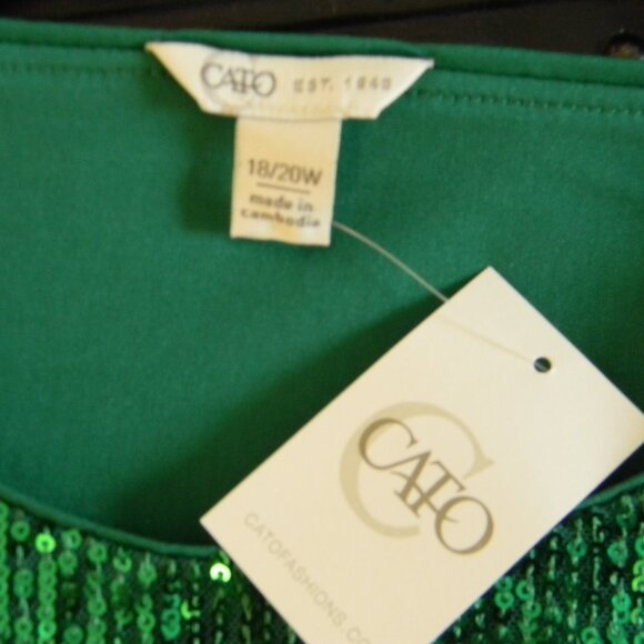 Green Sequin Top Plus Sz 18/20 Cato Short Sleeve NWT - Picture 4 of 7